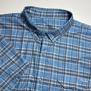 Huk Tide Point Performance Fishing Shirt Blue‎ Plaid Men XXL Short Sleeve Shirt